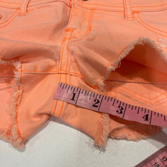 Hollister Neon Peach Distressed Cutoff Denim Shorts Size 0 W24 - Picture 7 of 7
